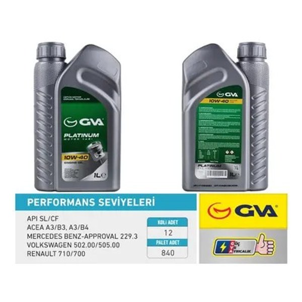 Motor Yağı (1 Lt) Platinum 10W40  GVA 9920320 Yarı Sentetik